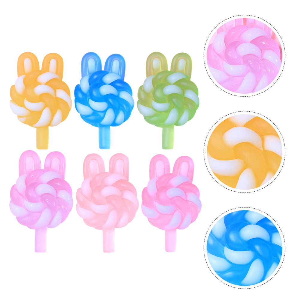 Resin Art Handmade - 24 個のかわいい漫画ロリポップチャームウサギの形をした光るプラスチック樹脂ペンダント DIY クラフトジュエリー用品キーホルダーネックレス用