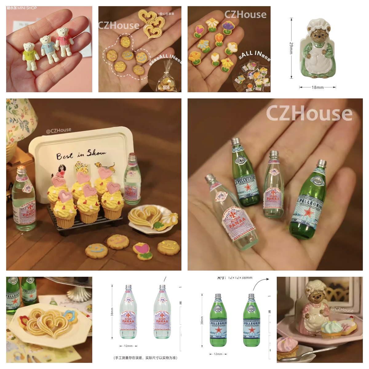 Resin Art Bottle - 1/6スケールミニチュアデザートコレクション：ハートケーキ、チュロス、スマイルクッキー、ソーダボトル、小さなクマ（BJDドールハウスパーティーシーン用）