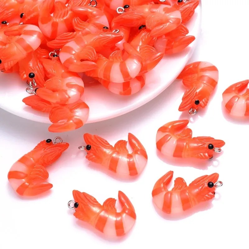 Resin Art Handmade - 10 個アクリル樹脂漫画シーフードチャーム 3D 模擬ロブスターシュリンプペンダント DIY ジュエリー作成アクセサリーネックレス用