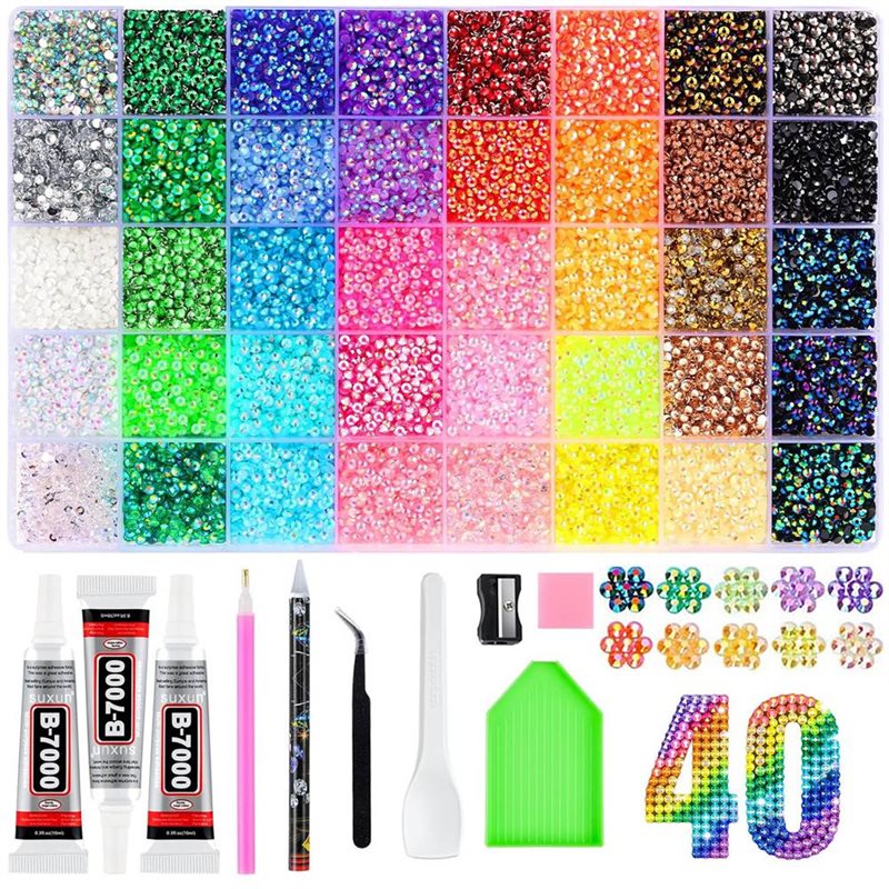 Resin Art Book - ラインストーン樹脂ゼリー 3MM 40色 デザリングキット 32000個入り ネイルアート