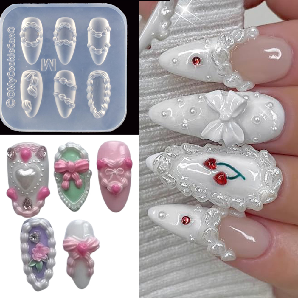 Resin Art Template - 1個 3D フレンチクリームネイルアート シリコンモールド エンボス加工 クリームチェーンデザイン