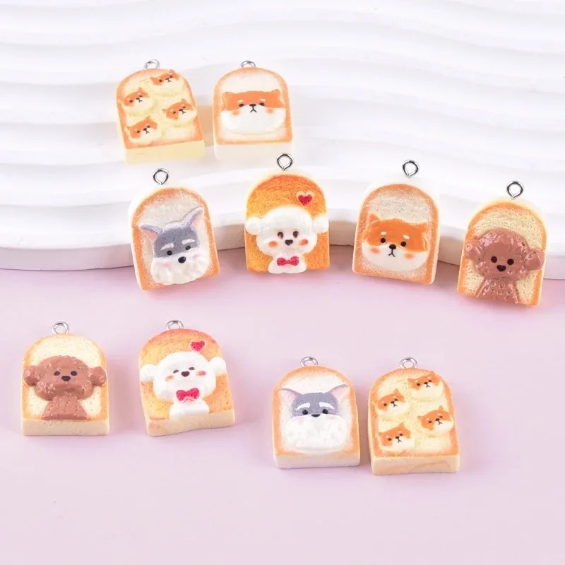 Resin Art And Decor - 10 個かわいいトースト犬樹脂ペンダント漫画動物チャーム DIY クラフト用品イヤリングキーホルダーファッションジュエリー装飾