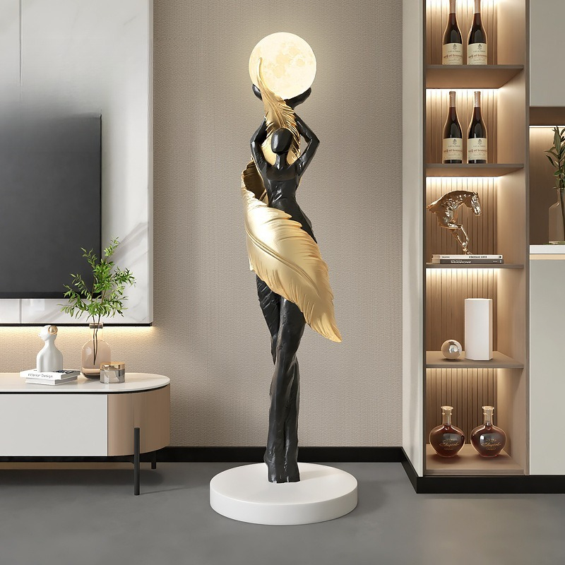 Resin Art On Floor - 大型エントランスフロアランプギフト抽象アートリビングルーム装飾テレビキャビネットソファサイド装飾ソファサイド垂直ライト