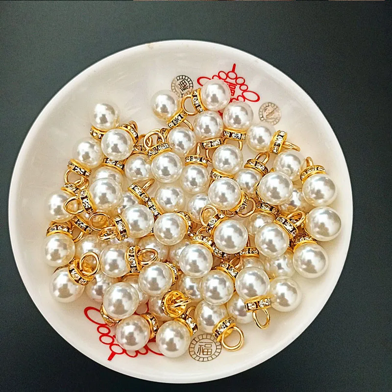 Resin Art Wedding Gift - 30 個ラウンドパールダイヤモンドペンダントゴールドシルバー DIY プリンセスウェディングギフトビッグサイズデザインアート装飾ビーズラインストーン Jewelry14mm