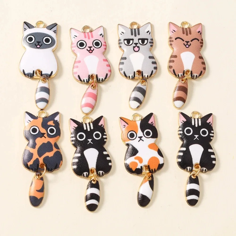 Resin Art Handmade - 10 個 16 × 39 ミリメートルかわいい漫画猫樹脂チャーム素敵な動物ペンダント