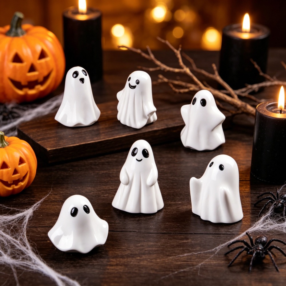 Resin Art Workshop - 20個入り ハロウィンゴーストミニチュアデコレーション キュートな白いゴーストフィギュア 無地 DIYクラフトデスクオーナメント 樹脂製アクセサリー