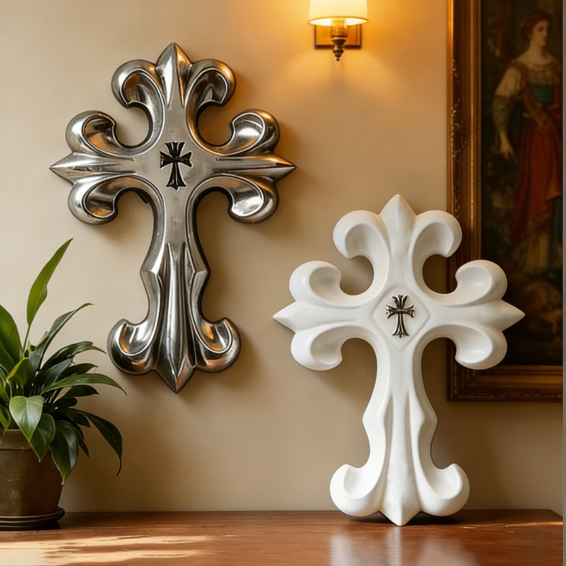 Resin Art Furniture - レトロクロス壁飾りゴシックスタイル樹脂製十字架装飾品ヴィンテージ吊り下げ彫刻品、家の寝室、リビングルームの壁アート装飾用