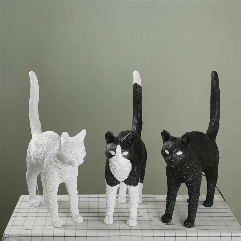 Resin Art On Floor - 北欧の猫のテーブルランプ,寝室,ベッドサイド,オフィス,ダイニングルーム,ホテル,デザイナー,黒のデスクランプ用の樹脂製動物ランプ