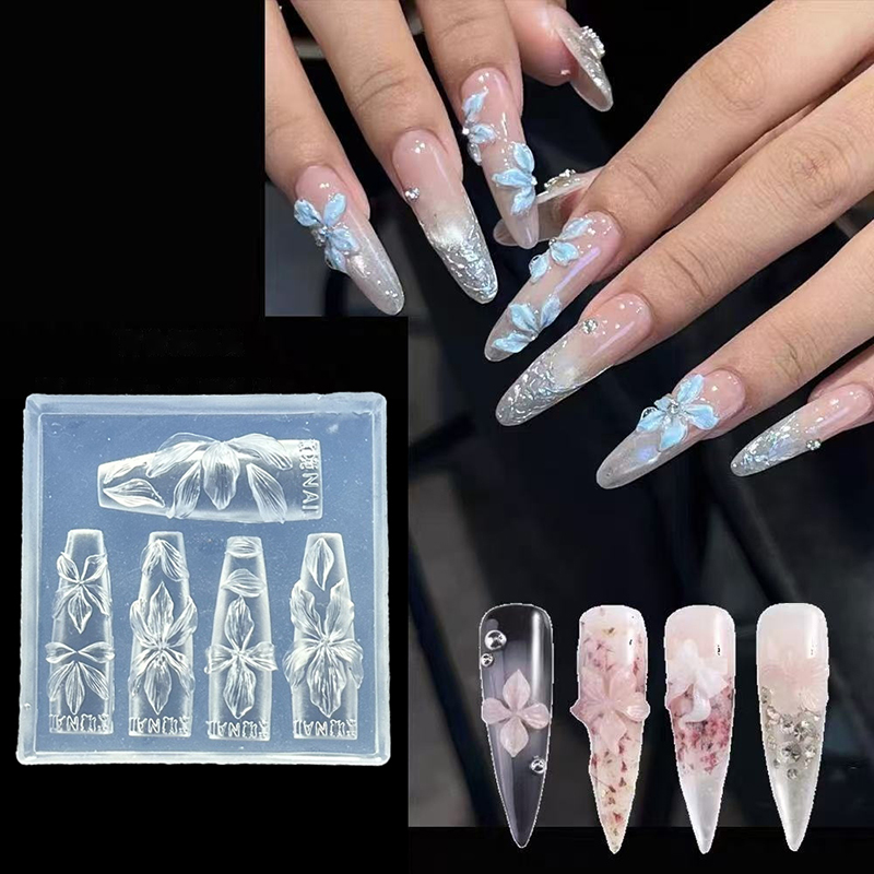 Resin Art Template - Z. 3D 花ネイルモールド DIY シリコーンネイルツールハワイハイビスカス花びらネイル樹脂モールドネイルアート彫刻テンプレート