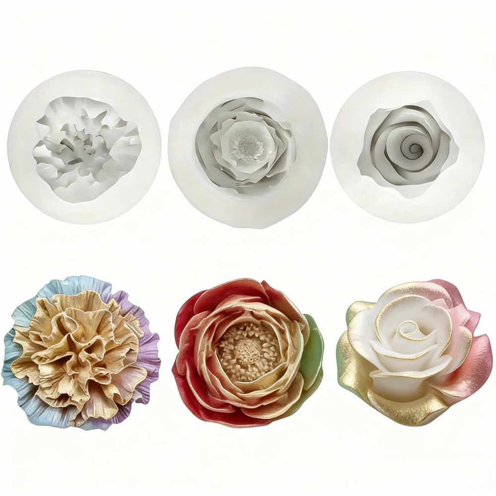 Resin Art Wedding Gift - バラ、牡丹、カーネーション用の3ピースシリコンモールド、キャンドル、石鹸、粘土工芸品に最適、手工芸品、家の装飾、結婚式、誕生日、バレンタインデー、感謝祭のギフトに最適 - キャンドル作りの材料、レジンアート、繊細な花びら、工芸愛好家向けに特別に設計された複雑な型、精巧な型のディテール | 詳細な花びらの質感
