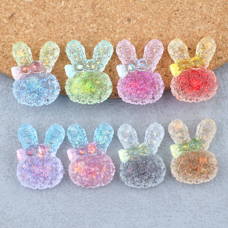 Resin Art And Decor - 5個入り 18*25mm 光るグラデーションウサギレジンカボション DIYクリップ、携帯ケース、キーホルダー、イヤリング、手作りジュエリークラフト装飾用。