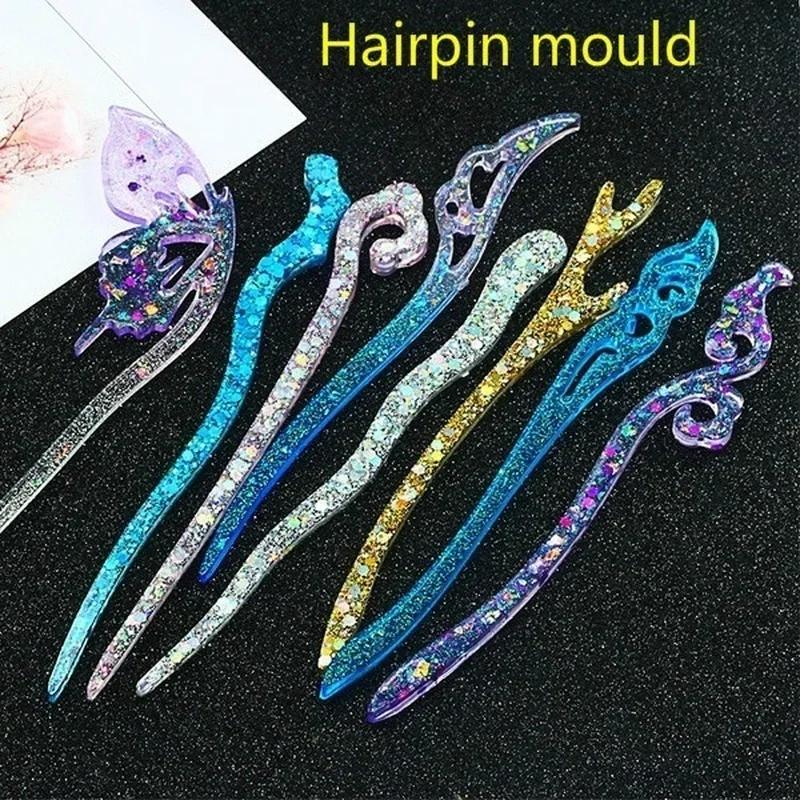Resin Art Handmade - 新しい透明ヘアピンシリコーン特殊金型樹脂 DIY ヘアジュエリー作成金型エポキシ樹脂金型女性の髪の装飾