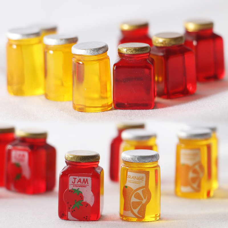 Resin Art Bottle - 10 個シミュレーションイチゴジャム樹脂ボトルモデルハウス装飾ドールハウスミニチュア庭の装飾ギフト子供のための