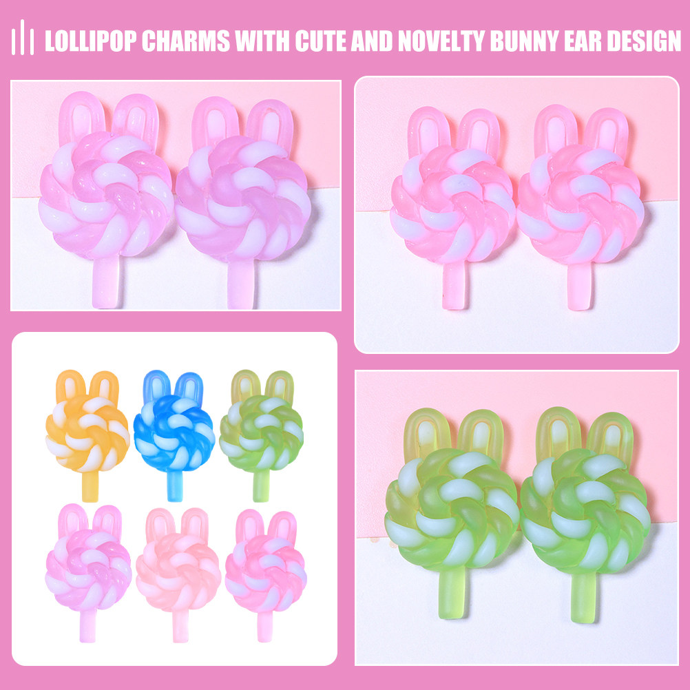 24 個のかわいい漫画ロリポップチャームウサギの形をした光る - Resin Art Handmade のレビューと価格