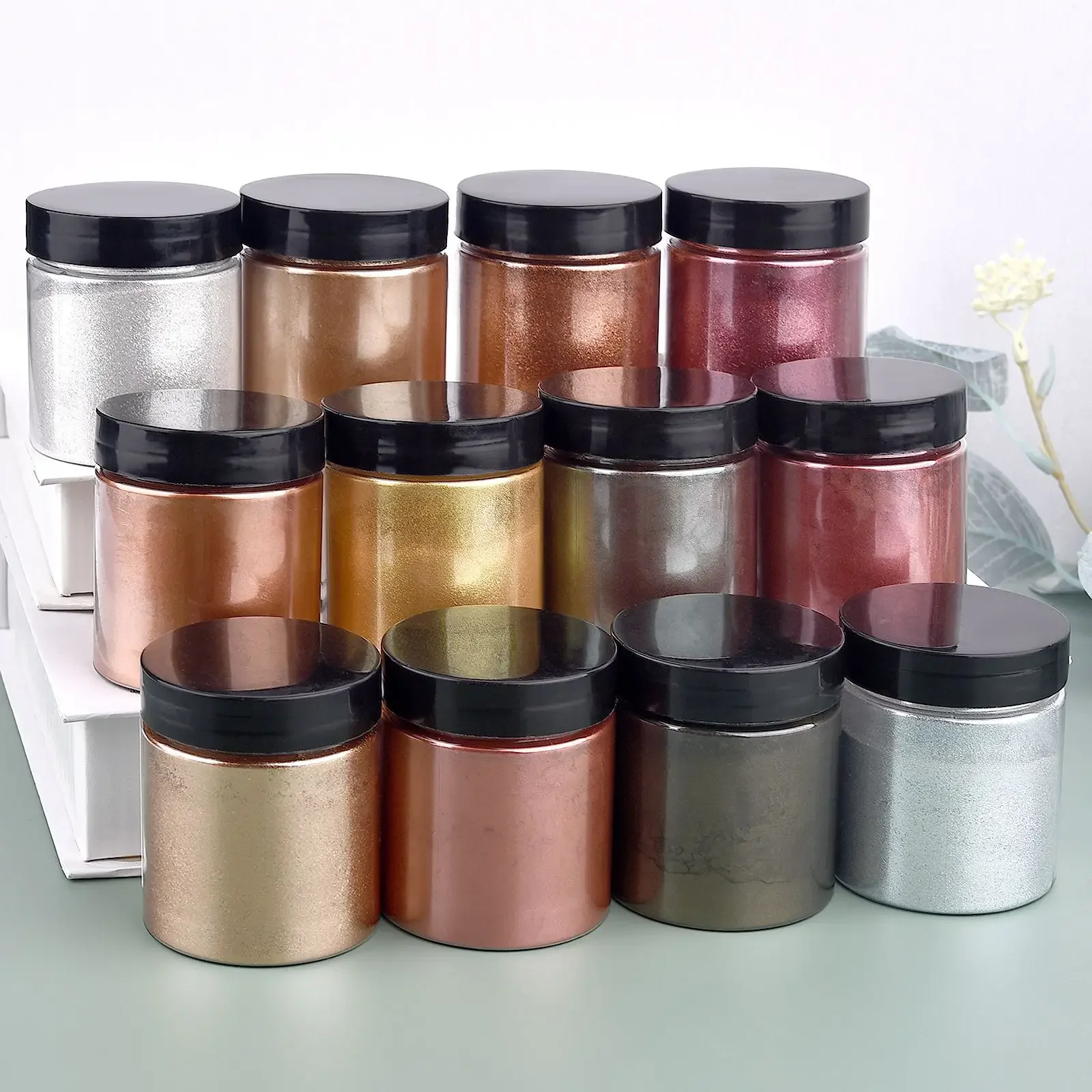 50 グラム/ボトルメタリックグリッターパウダーゴールドシル - Resin Art Glitter のレビューと価格