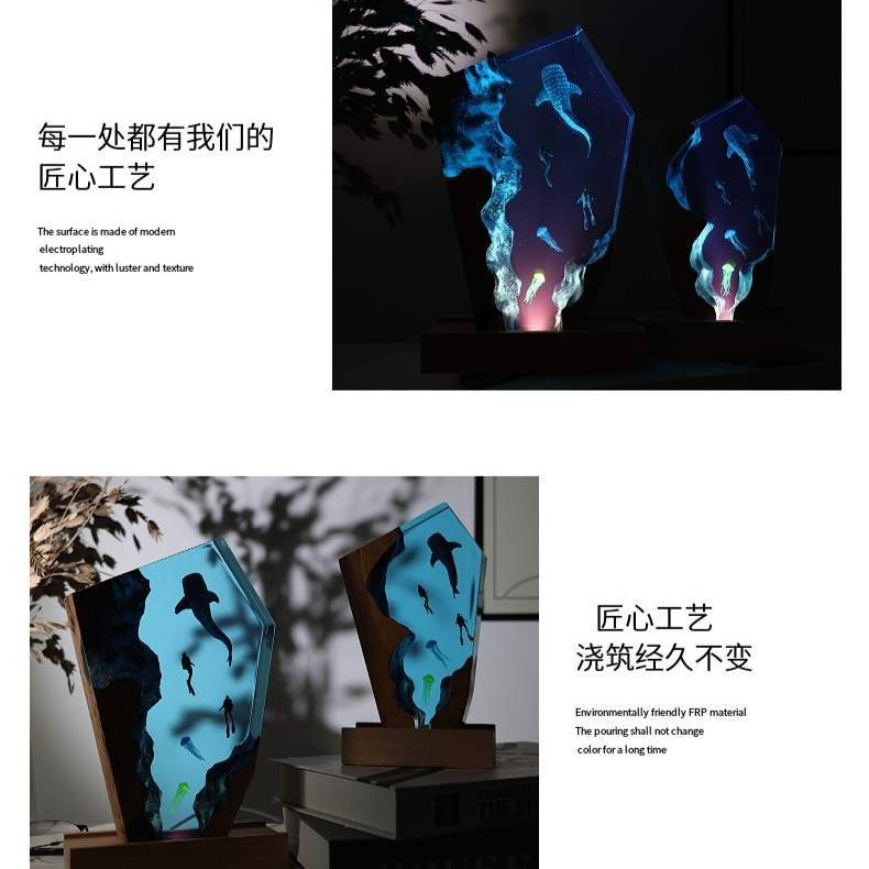 樹脂製洞窟クジラダイバーデスクトップクラゲ発光オーナメントク - Resin Art Wedding Gift のレビューと価格