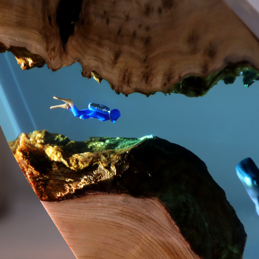 新しい水中洞窟クジラダイバーホームデスクデコレーション無垢材 - Resin Art Wedding Gift のレビューと価格