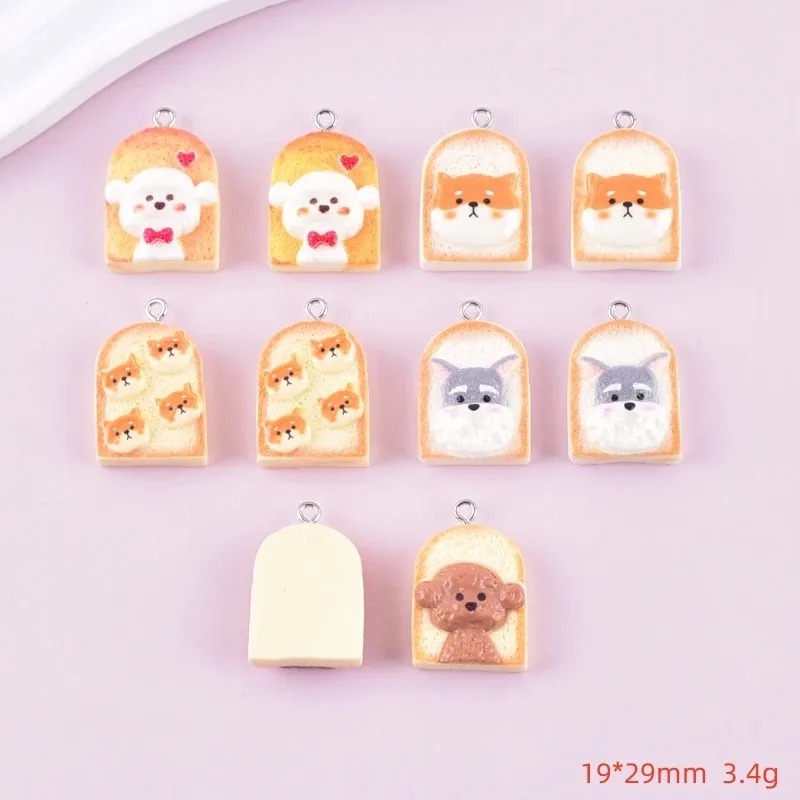 10 個かわいいトースト犬樹脂ペンダント漫画動物チャーム D - Resin Art And Decor のレビューと価格