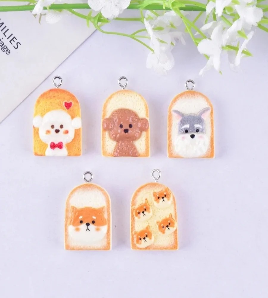 10 個かわいいトースト犬樹脂ペンダント漫画動物チャーム D - Resin Art And Decor のレビューと価格