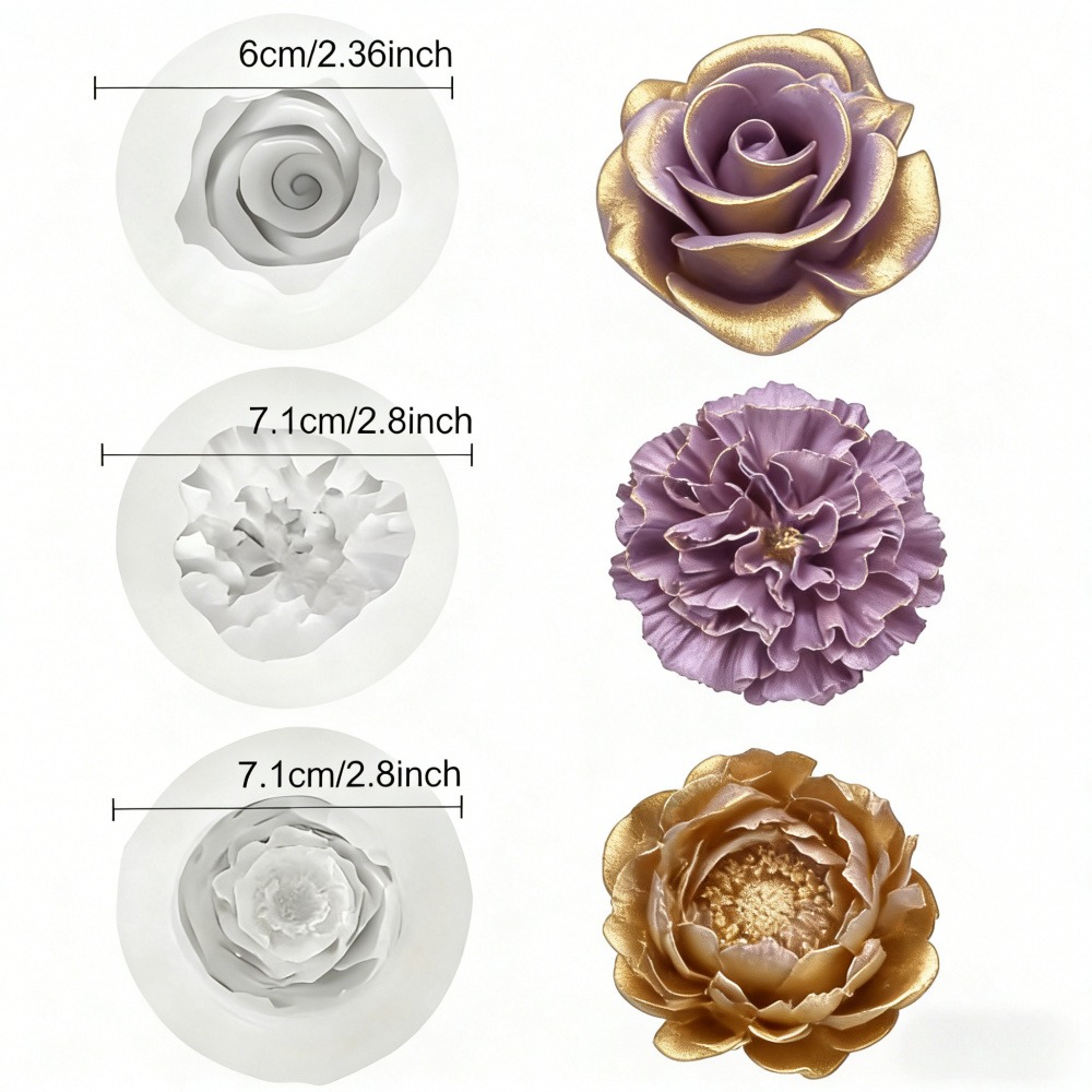バラ、牡丹、カーネーション用の3ピースシリコンモールド、キャ - Resin Art Wedding Gift のレビューと価格