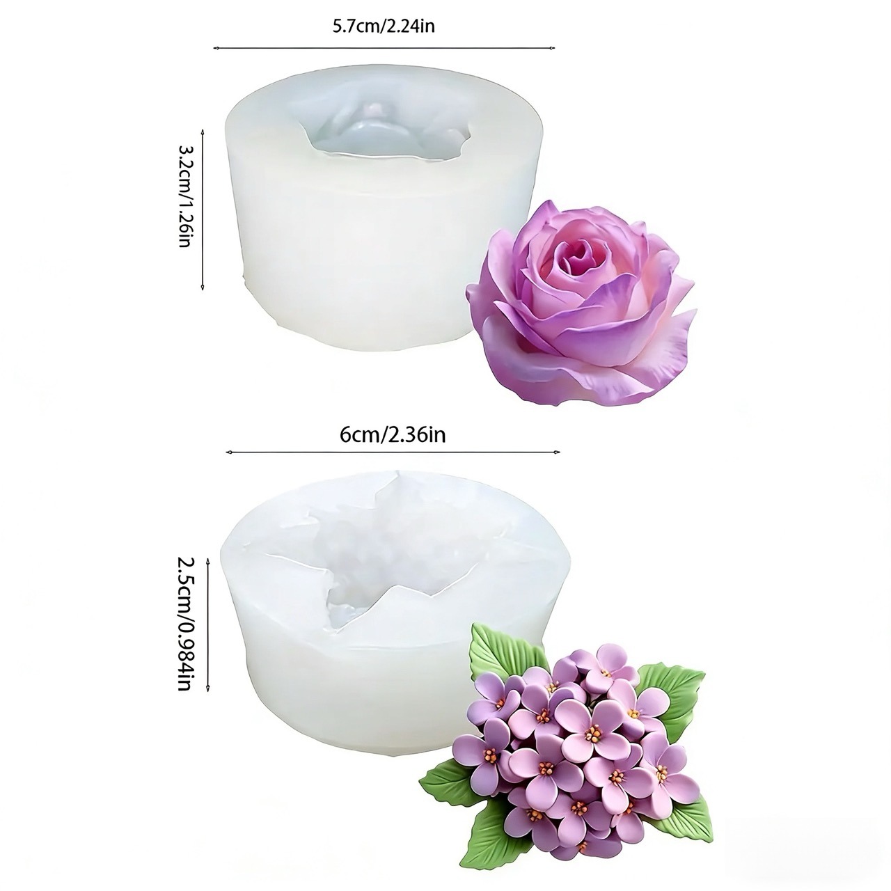3Dローズライラックフラワーシリコンモールド2個、樹脂やキャ - Resin Art Design のレビューと価格