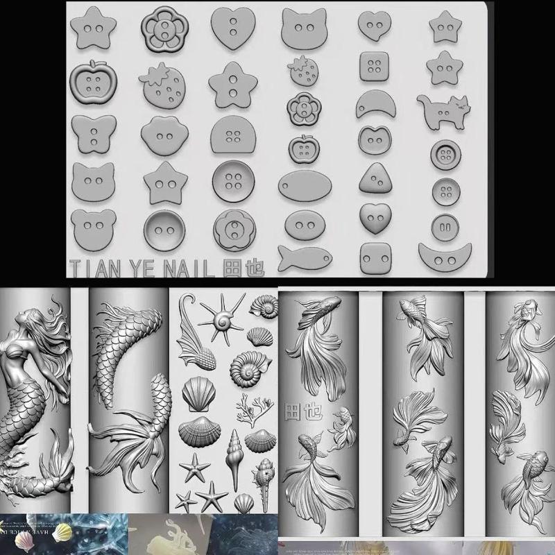 3D ソフトシリコーンネイルオーシャンマーメイドテンプレート - Resin Art Template のレビューと価格