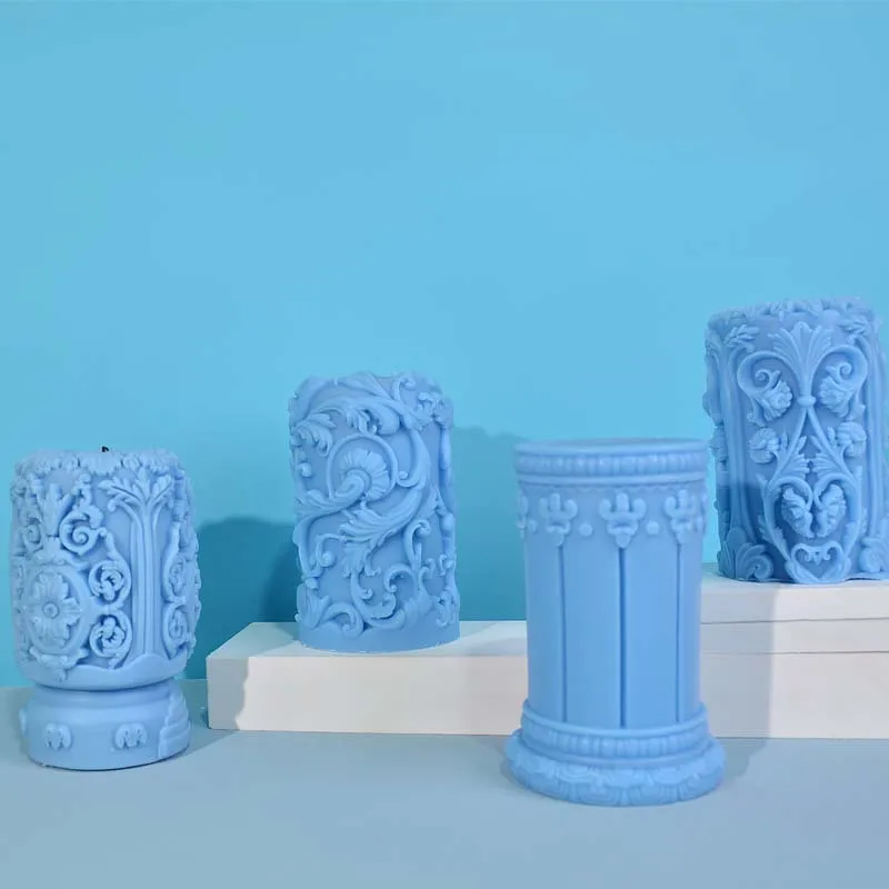 彫刻ローマ柱キャンドルシリコーン型フラワーレリーフシリンダー - Resin Art Design のレビューと価格