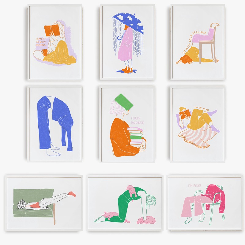 モダンなミニマリストラインガールイラストポスター、女の子が読 - Resin Art Book のレビューと価格